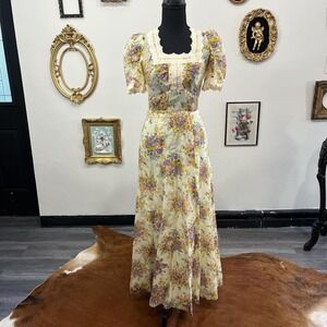 Vintage Foxy Lady 1970s Floral Prairie Cottagecore Peasant Dress – Size 7